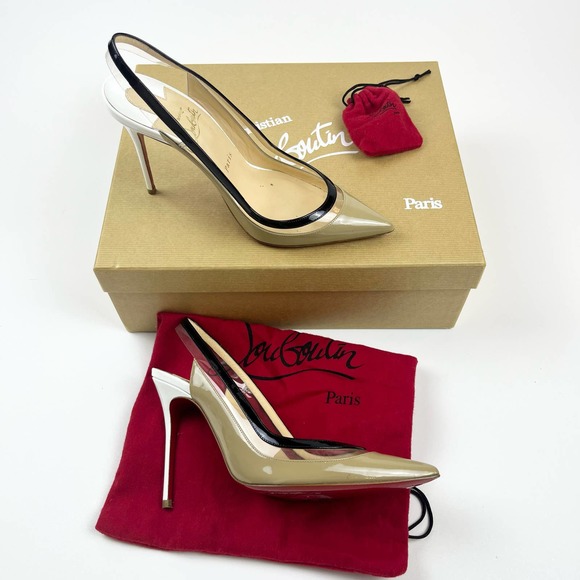 Christian Louboutin Paulina Slingback Pump PVC Nude pointed 100mm Toe 37 US 7 - Picture 1 of 13